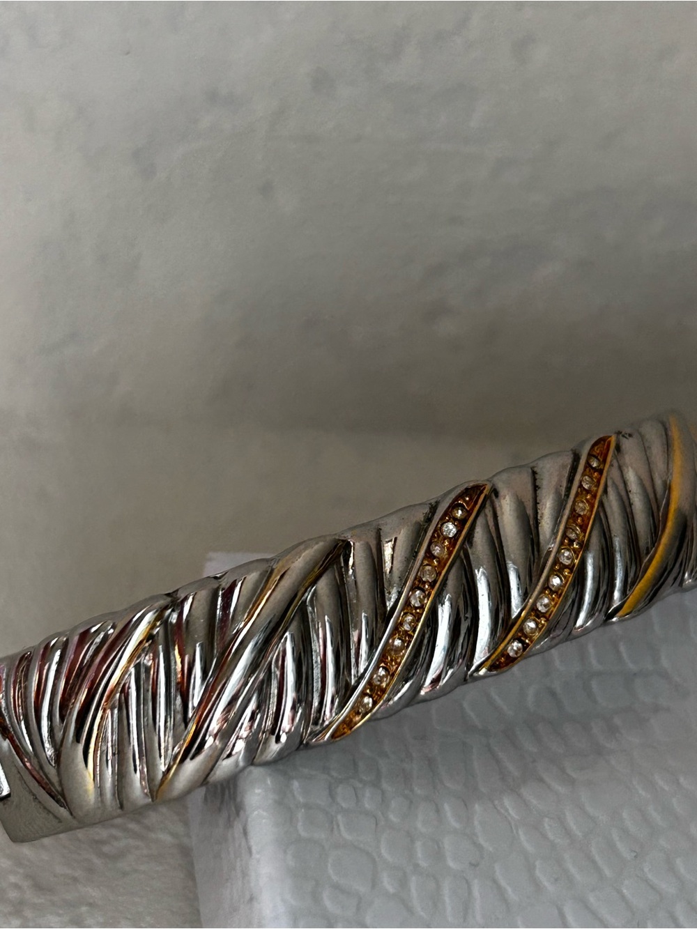 Silver and Gold-Tone Crystal Wrap Bangle Bracelet